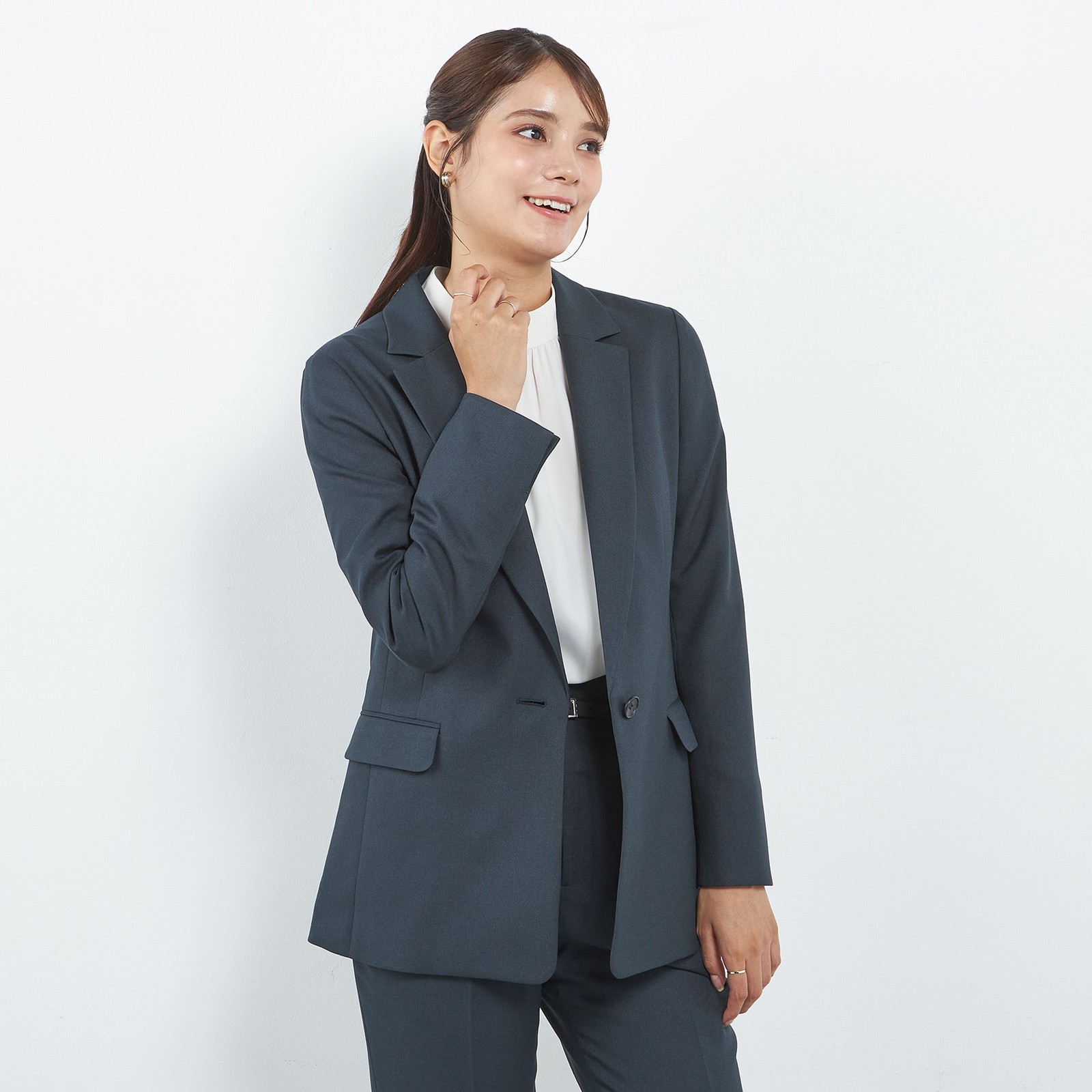 【SILVER LINE】【年間】1釦シングルパンツスーツ/ネイビー/ウォッシャブル/Naturemier/4S SUSTAINABILITY&ECOLOGY FABRIC/※パンツ裾上げ済仕様