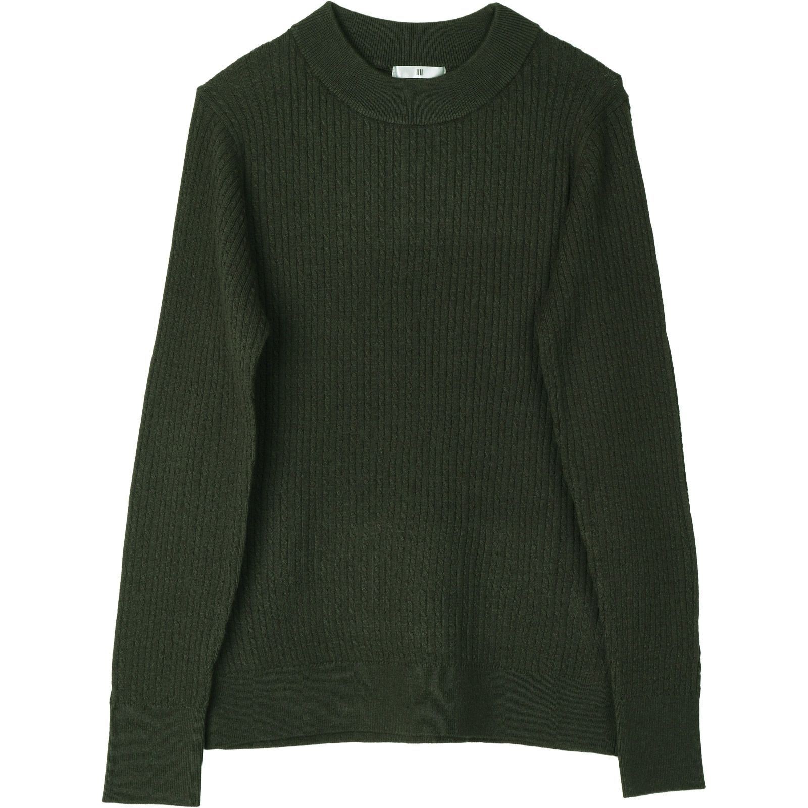 【WEB限定/OUTLET】【SL/長袖】コットンブレンド ハイネック ニットセーター/カーキ/マシンウォッシャブル