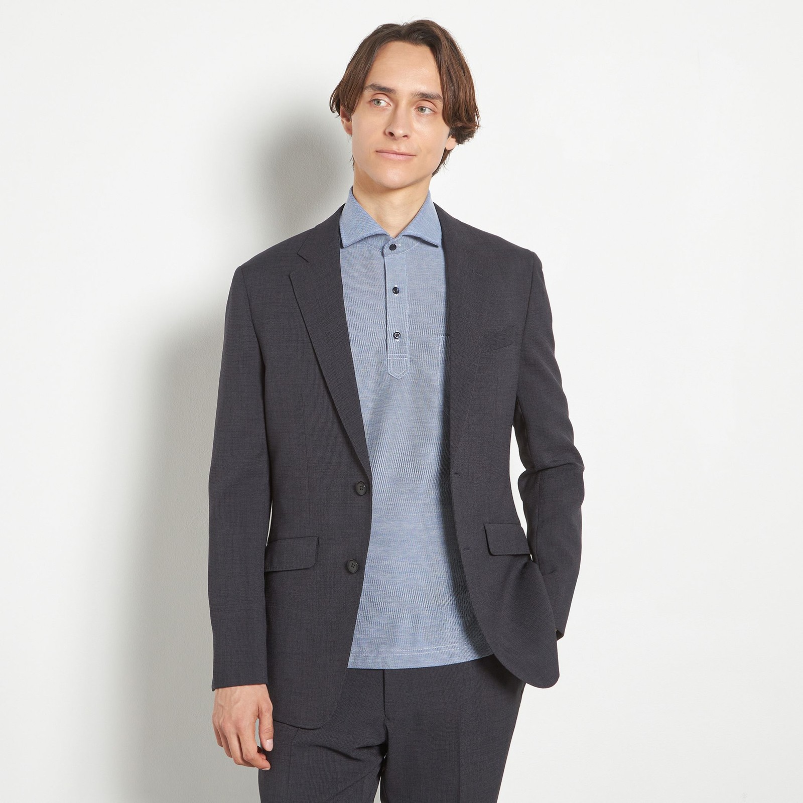 【SLIM TAPERED_2】【春夏】2釦シングルスーツ 0タック/ネイビー/ウエストシャーリング/4S SUSTAINABILITY&ECOLOGY FABRIC/※パンツ裾上げ済仕様