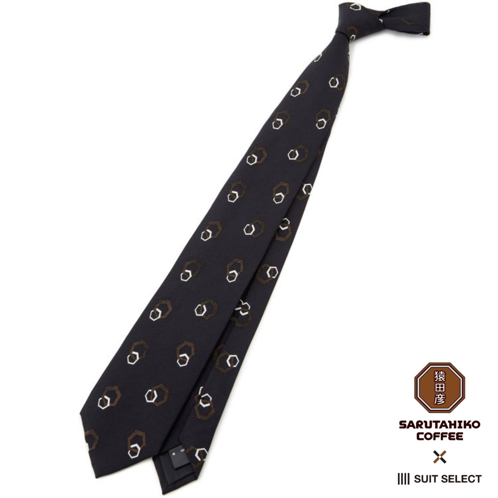 【SILVER LINE】シルク小紋ネクタイ 8.5cm幅/ブラック/SARUTAHIKO COFFEE