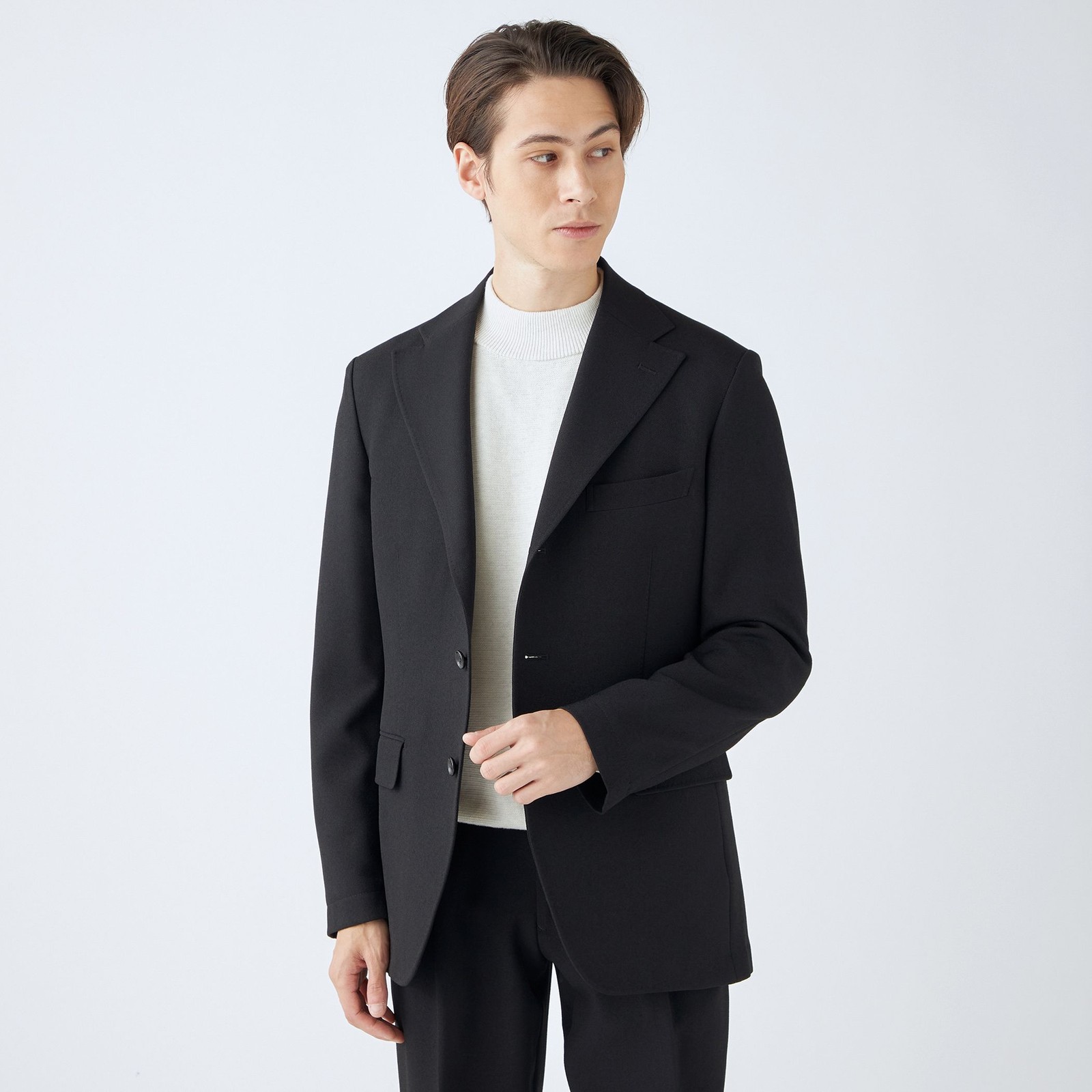 【発送在庫あり】【RBC】【秋冬】3釦段返りシングルスーツ 2タック/ブラック/ドローコード&ウエストシャーリング/※パンツ裾上げ済仕様