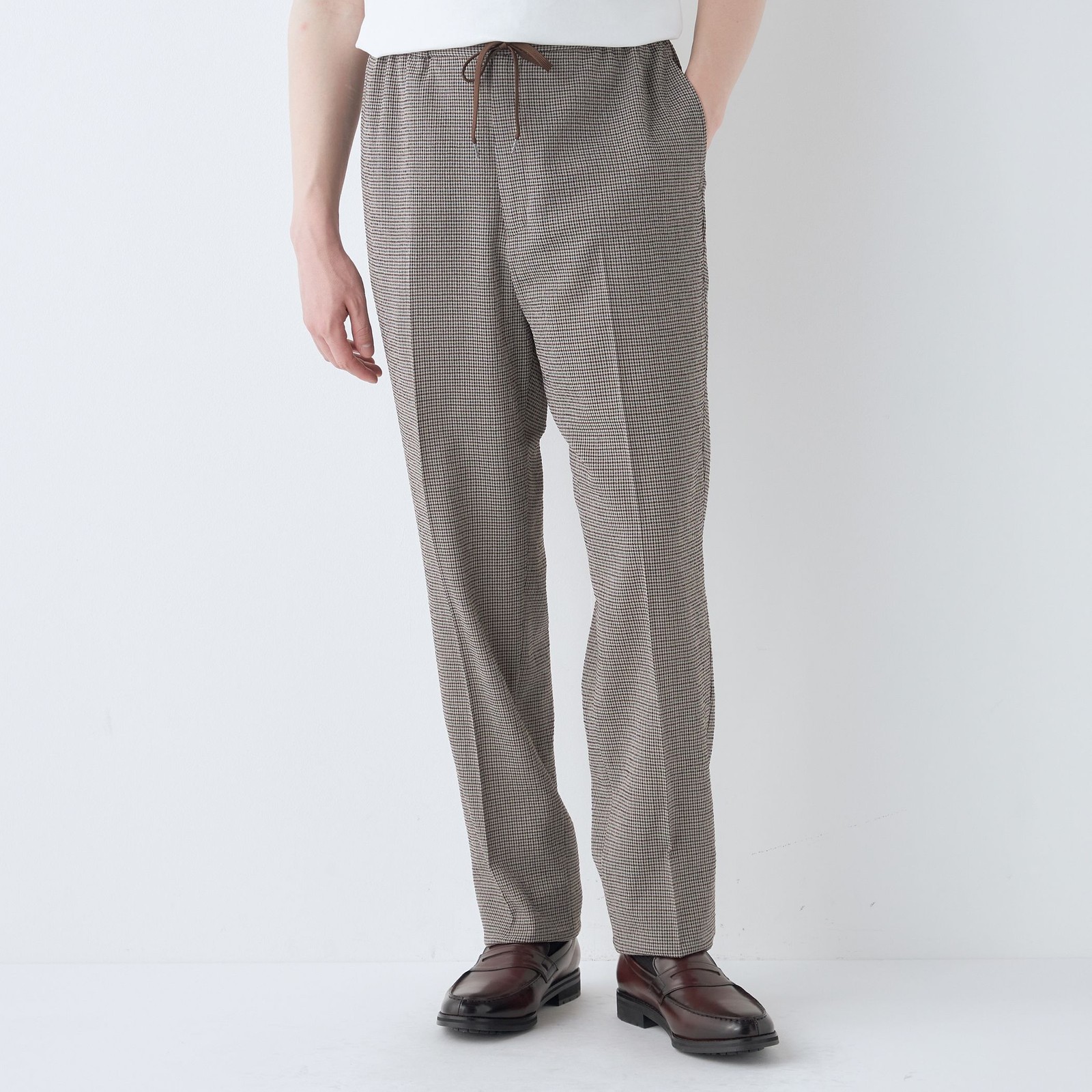 【RBC】【春夏】オーバーサイズパンツ/ブラウン×チェック/ウエストシャーリング/ドローコード/4S SUSTAINABILITY&ECOLOGY FABRIC/※裾上げ済み仕様