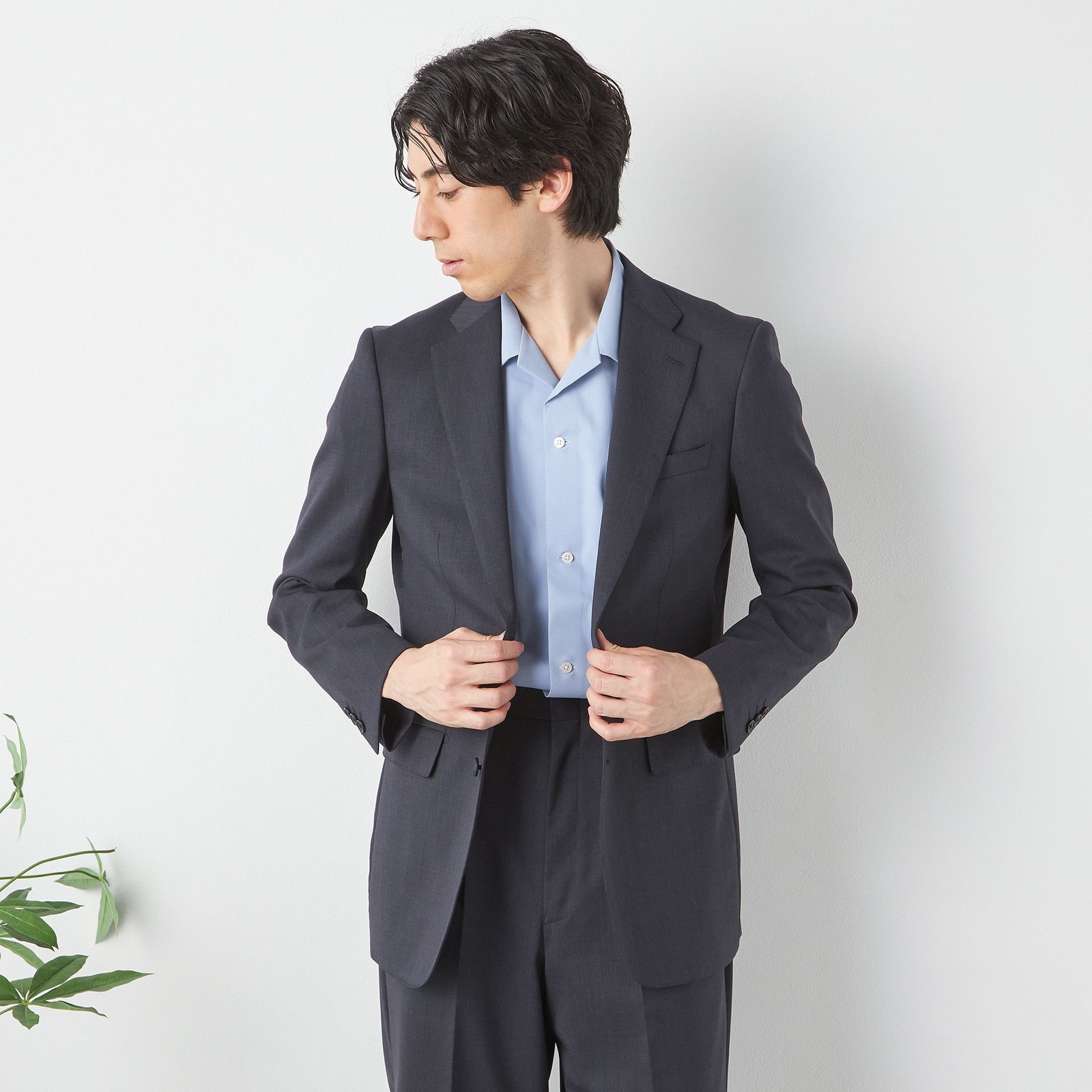 【WIDE PANTS SUIT】【春夏】ワイドパンツスーツ 2釦シングルジャケット セットアップ / ダークグレー / 軽量