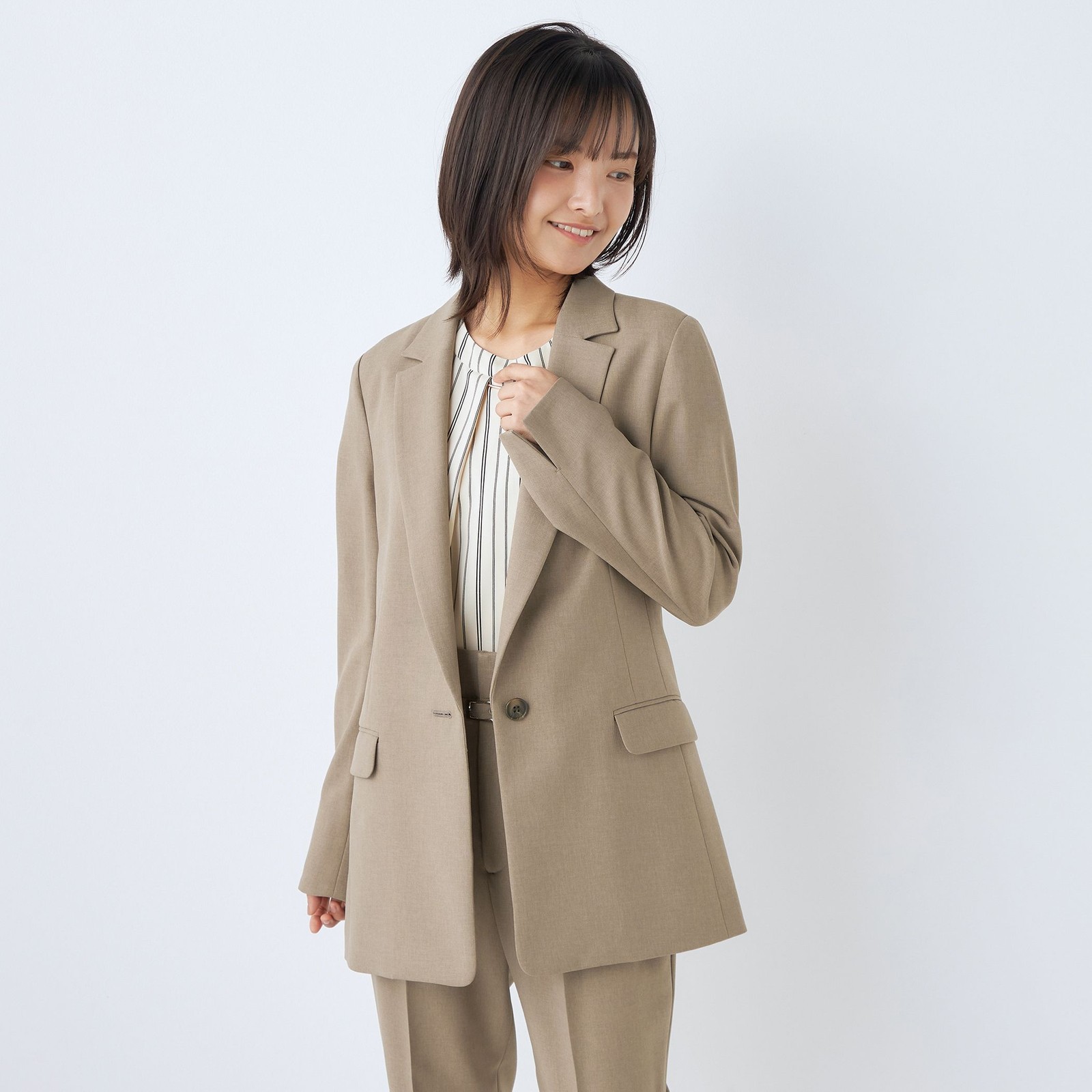 【SILVER LINE】【【年間】1釦シングルパンツスーツ/ベージュ/ウォッシャブル/Naturemier/※パンツ裾上げ済仕様
