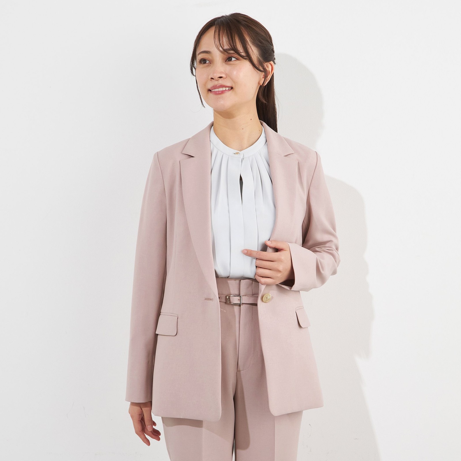 【SILVER LINE】【年間】1釦シングルパンツスーツ/ピンク/ウォッシャブル/Naturemier/4S SUSTAINABILITY&ECOLOGY FABRIC/※パンツ裾上げ済仕様