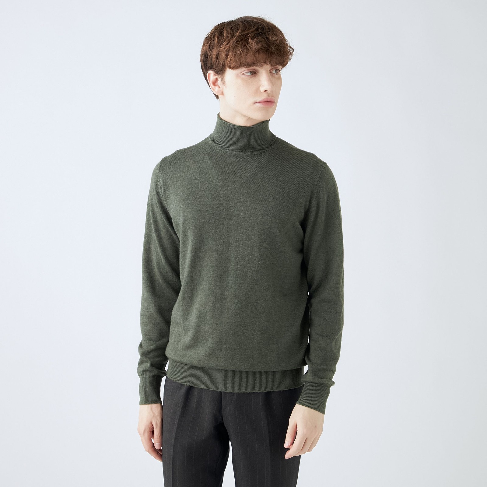【発送在庫あり】【RBC】【秋冬】ウールタートルネックニットセーター/カーキ/ZEGNA BARUFFA/マシンウォッシャブル