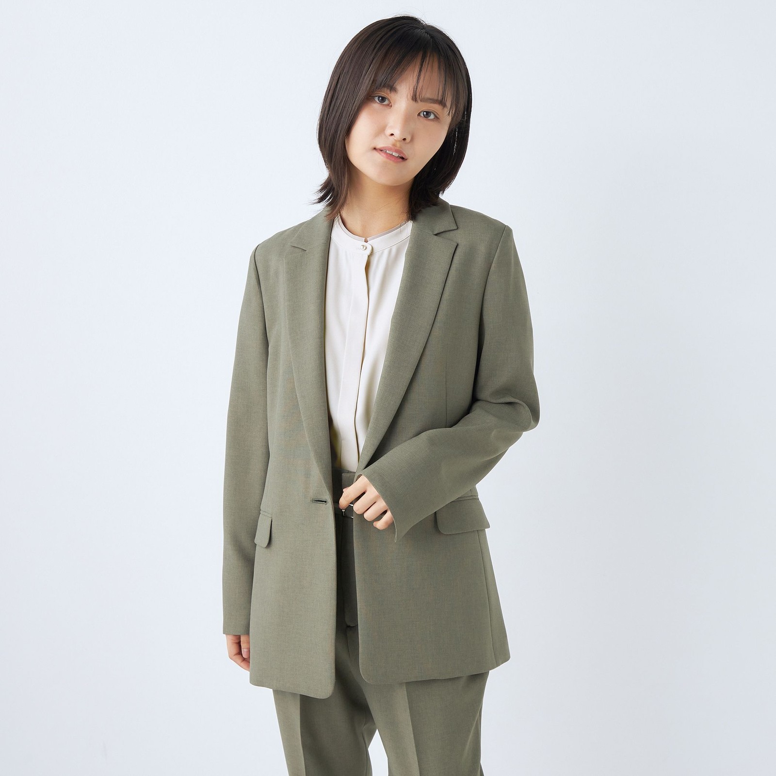【SILVER LINE】【【年間】1釦シングルパンツスーツ/グリーン/ウォッシャブル/Naturemier/※パンツ裾上げ済仕様