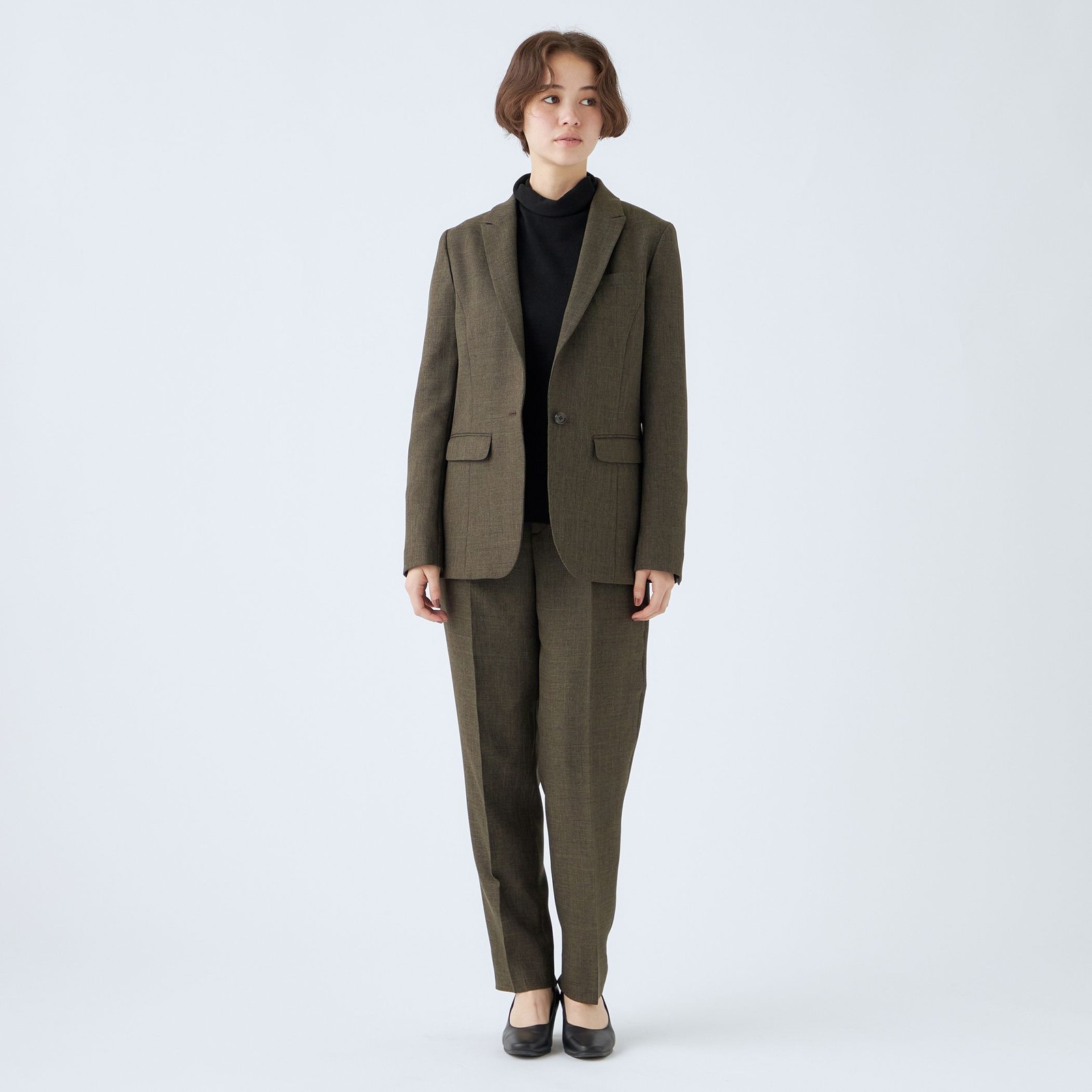 【RELAX TAPERED_2】【秋冬】1釦シングルテーパードパンツスーツ/ブラウン/ウォッシャブル/4S SUSTAINABILITY&ECOLOGY FABRIC/※パンツ裾上げ済仕様