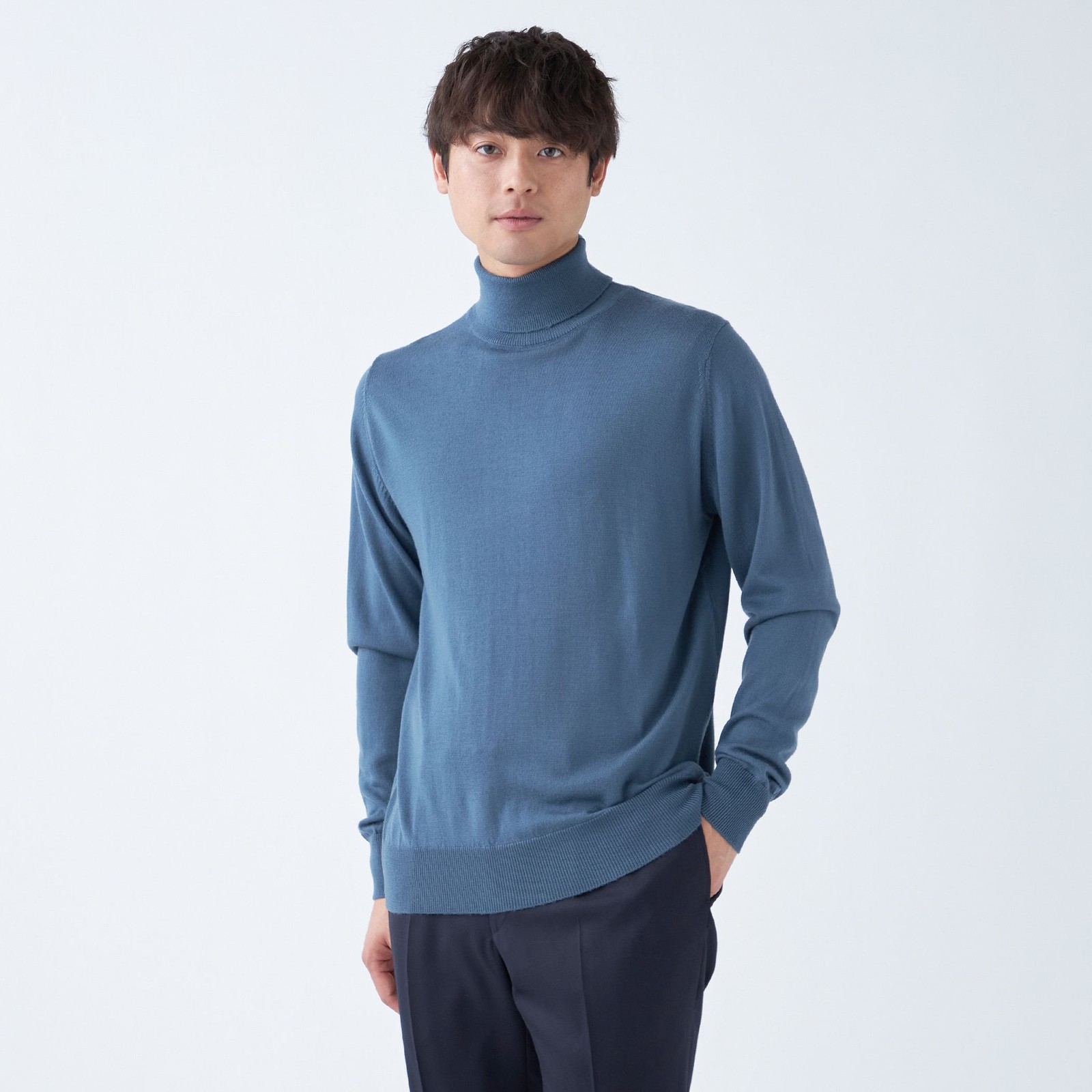 【RBC】【秋冬】ウール100％タートルネックニットセーター/ブルー/ZEGNA BARUFFA/マシンウォッシャブル