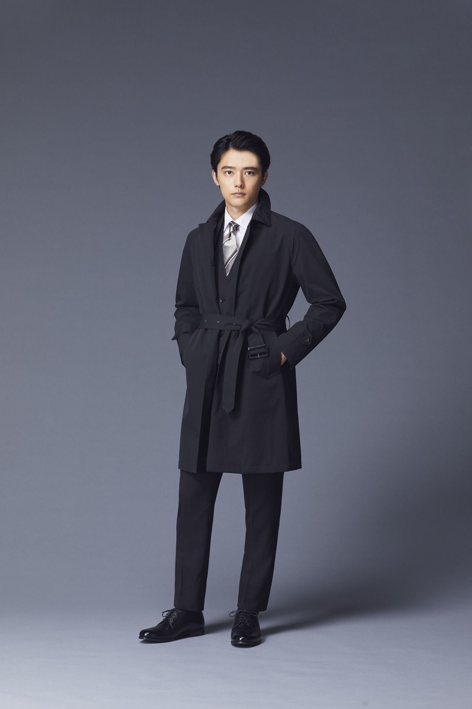 【BL】【春】2WAYストレッチステンカラーベルテッドコート/ブラック/WATERPROOF