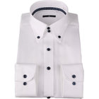 【WEB限定/OUTLET】【BL】【形態安定】ドゥエボットーニボタンダウンドレスワイシャツ/ホワイト×ドビーストライプ/襟裏テープ：ネイビー×ホワイトドット/釦・釦付糸：ネイビー