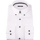 【WEB限定/OUTLET】【BL】【形態安定】ドゥエボットーニボタンダウンドレスワイシャツ/ホワイト×ドビーストライプ/襟裏別布：ネイビー×ホワイトドット/釦.釦付糸：ブラック