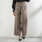【SILVER LINE】【秋冬】共生地ベルト付きワイドパンツ/ブラウン×チェック/裾上げ済仕様
