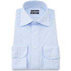 【発送在庫あり】【WEB限定】【BLACK LINE】ワイドカラーワイシャツ/ブルー×ドビー/「4S」スーパーノンアイロン・ストレッチ