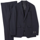 【SLIM TAPERED_2】【春夏】2釦シングルスーツ 0タック/ネイビー×ヘアラインストライプ/ウエストシャーリング/4S SUSTAINABILITY&ECOLOGY FABRIC/ウォッシャブル/※パンツ裾上げ済仕様