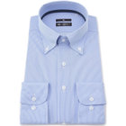 【発送在庫あり】【WEB限定】【BLACK LINE】ボタンダウンワイシャツ/ブルー×ホワイトストライプ/「4S」スーパーノンアイロン・ストレッチ