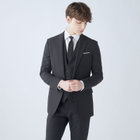 【SLIM TAPERED_2】【年間】2釦シングルスリーピーススーツ 0タック/ブラック×シャドーストライプ/ウエストシャーリング/4S SUSTAINABILITY&ECOLOGY FABRIC/リバーシブルベスト仕様（グレー）/※パンツ裾上げ済仕様