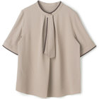 【SILVER LINE/5分袖】配色タイ脱着式/ブラウン/「ウォッシャブル」「ストレッチ」「防シワ」「UV加工」「接触冷感」