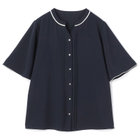 【SILVER LINE/5分袖】配色スキッパー前開き メタルボタン/ネイビー/「ウォッシャブル」「ストレッチ」「防シワ」「UV加工」「接触冷感」
