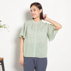 【半袖】バンドカラーブラウス/グレー/「ストレッチ」「通気性」「吸水・速乾」「環境負荷軽減」