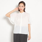【SILVER LINE】【半袖】バンドカラーブラウス/ホワイト/「ストレッチ」「通気性」「吸水・速乾」「環境負荷軽減」