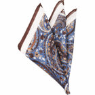 【発送在庫あり】ウールシルクポケットチーフ/ブラウン＆ブルー×ペイズリー+ブラウントリミング/MADE IN ITALY