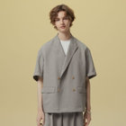 「TailoredCasual」【春夏】ダブルブレストシャツジャケット/ブラウン