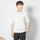 【WEB限定/OUTLET/汚れ・キズ等有】【RBC】【5分袖】コットンブレンドクルーネックニット/ホワイト/「マシンウォッシャブル」「UVカット」「接触冷感」