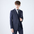 【SLIM TAPERED_2】【年間】2釦シングルスリーピーススーツ 0タック/ネイビー×シャドーストライプ/ウエストシャーリング/4S SUSTAINABILITY&ECOLOGY FABRIC/リバーシブルベスト仕様（グレー）/※パンツ裾上げ済仕様