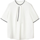 【SILVER LINE/5分袖】配色タイ脱着式/ホワイト/「ウォッシャブル」「ストレッチ」「防シワ」「UV加工」「接触冷感」