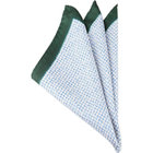 シルクポケットチーフ/ホワイト×ブルー小紋+グリーントリミング/MADE IN ITALY