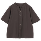 【SILVER LINE/5分袖】配色スキッパー前開き メタルボタン/ブラウン/「ウォッシャブル」「ストレッチ」「防シワ」「UV加工」「接触冷感」