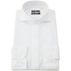 【発送在庫あり】【WEB限定】【BLACK LINE】ホリゾンタルワイドワイシャツ/ホワイト×ドビー/「4S」スーパーノンアイロン・ストレッチ