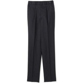 【BLACK LINE】1タックワイドシルエットパンツ/ネイビー×ストライプ/NEW ZEALAND WOOL MIX/※裾上げ必要