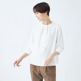 SILVER LINE/7分袖】フロントプリーツクルーネックプルオーバー