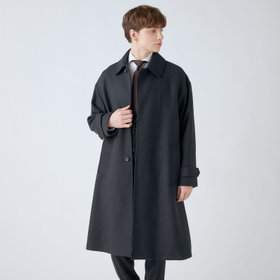 SL】ウールブレンドステンカラードロップショルダーデュアリティサイド