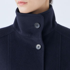 SL】カシミヤブレンドスタンドカラーベルテッドコート/ネイビー