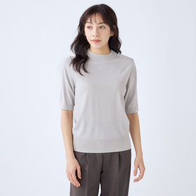 ホワイト長袖セーター・グレー袖 25SS】WOMEN Premium Cotton ボーダー 長袖セーター グレー