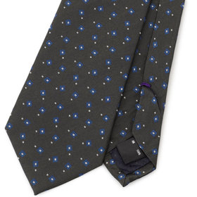 BL】シルク小紋ネクタイ 7.5cm幅/グリーン×ネイビー（B24AA
