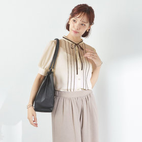 BURBERRY リボン付き半袖ブラウス♡ 半袖】リボン付きバンドカラーブラウス/ベージュ（BR2551-BE_T