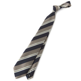 【SILVER LINE】シルクブレンドストライプネクタイ 8.0cm幅/ネイビー×ベージュ
