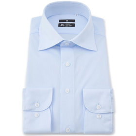 【発送在庫あり】【WEB限定】【BLACK LINE】ワイドカラーワイシャツ/ブルー×ドビー/「4S」スーパーノンアイロン・ストレッチ