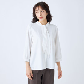 発送在庫あり】【SL/9分袖】スカーフ風ボウタイブラウス/ホワイト