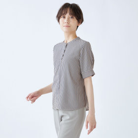 SL/9分袖】ボウタイ風フロントタックブラウス/ホワイト×ボタニカル