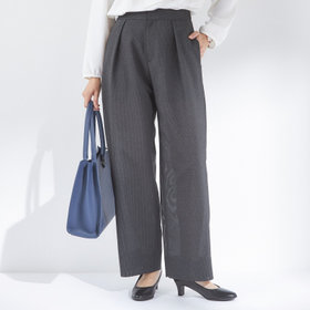 【SL】【春夏】ワイドパンツ/グレー×チェック/ウエストシャーリング/ウォッシャブル/裾上げ済仕様