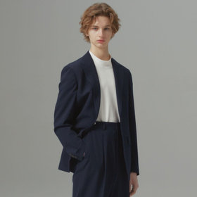 【BLACK LINE】【春夏】2釦シングルジャケット/ネイビー×シアサッカー/NEW ZEALAND WOOL MIX Super100’s