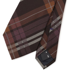 BL】シルクチェックネクタイ 7.5cm幅/ブラウン×パープル×グレー