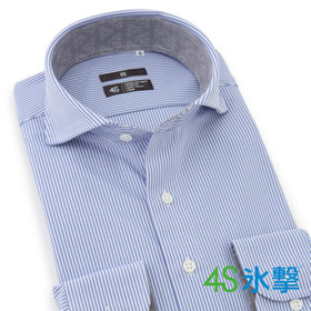 【発送在庫あり】【BLACK LINE】ホリゾンタルワイドワイシャツ/ブルー＆ホワイト×ストライプ/襟袖裏別布/「氷撃」冷感PRINT「4S」スーパーノンアイロン・ストレッチ