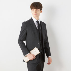 【SLIM TAPERED_2】【秋冬】2釦シングルスリーピーススーツ 0タック/グレー/ウエストシャーリング/4S SUSTAINABILITY&ECOLOGY FABRIC/※パンツ裾上げ済仕様