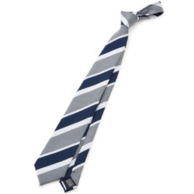 【BLACK LINE】ポリエステルストライプネクタイ 7.5cm幅/グレー×ネイビー×ホワイト/ウォッシャブル
